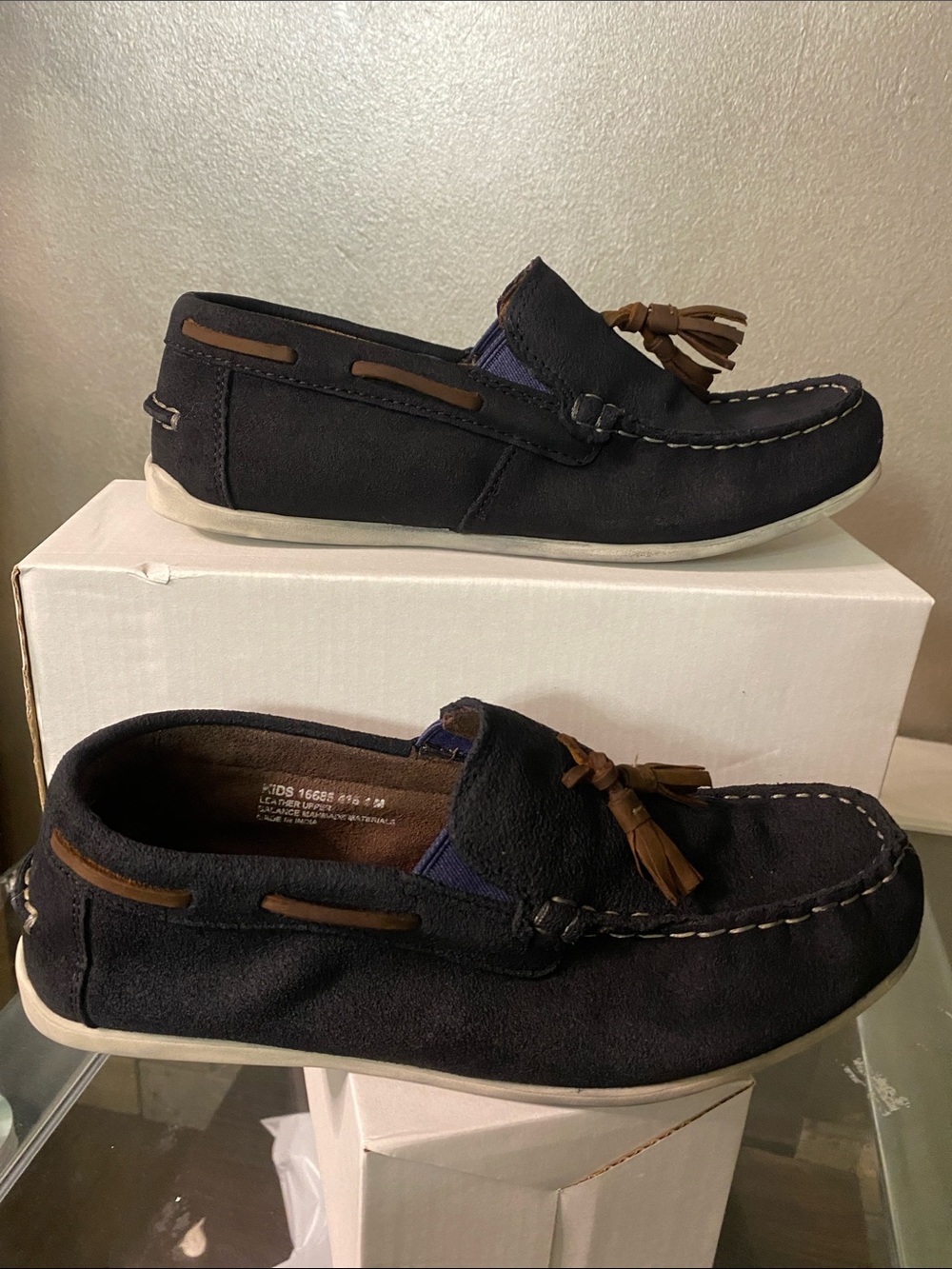 Joe's Jeans Navy Suede Tassel Moccasins with Brown Accents